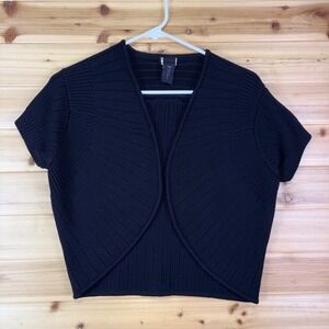 Zero Maria Cornejo Sweater Womens Small Black Short Sleeve Cardigan Sweater